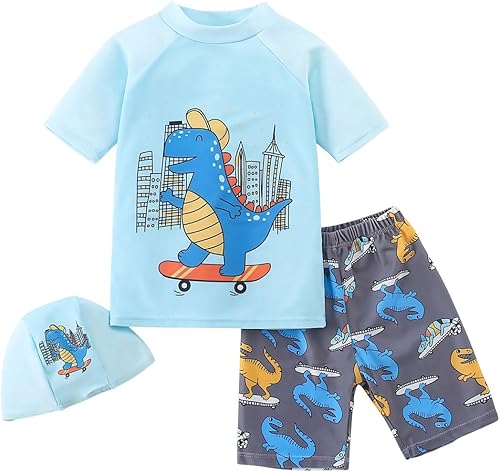 Achiyi Toddler Boys Dinosaur Rash Guard 3-Piece Set