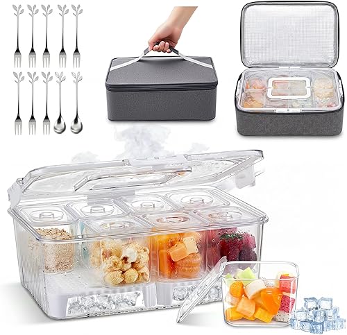 8-Compartment Snack Box + Insulated Cooler Bag Combo