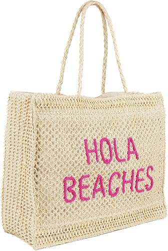 Hola Beaches Handwoven Straw Tote Beach Bag