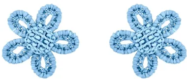 Oscar de la Renta Small Woven Raffia Flower Earrings