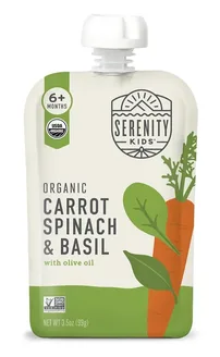 Serenity Kids Baby Food Pouches Carrot Spinach Basil USDA Organic