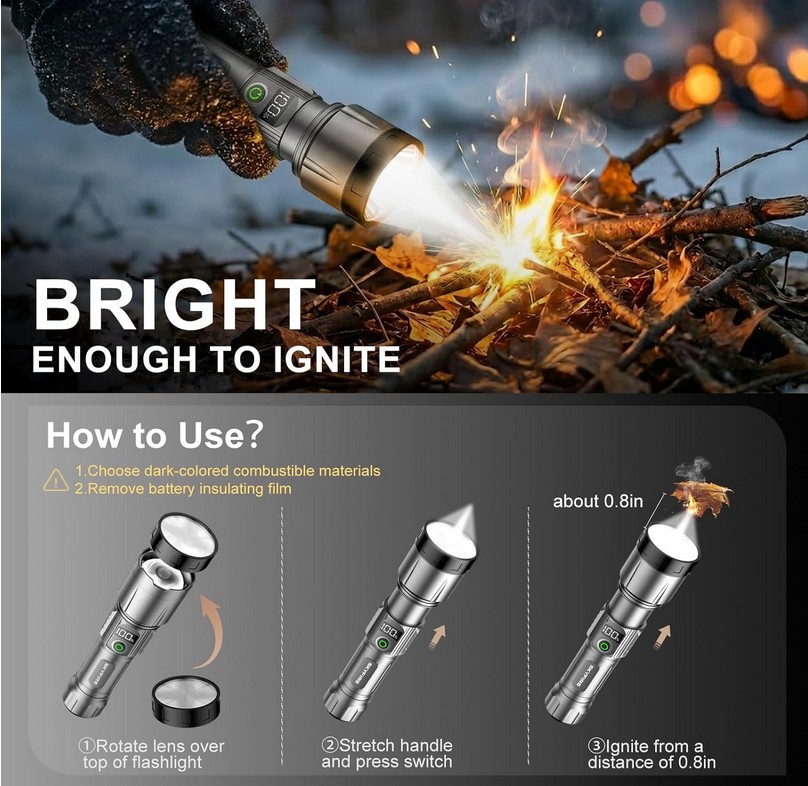 SKYFIRE Tactical Flashlight Rechargeable with Fire Starter
