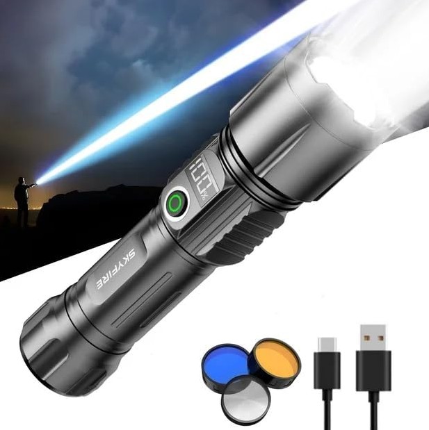 SKYFIRE LED Flashlight 3000lm High Lumens Rechargeable Tactical Flashlight