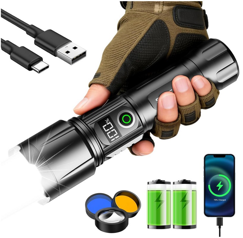 SKYFIRE Rechargeable Flashlight, 10000mAh 3000 Lumens LED Flashlight